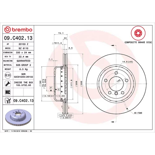 Brzdový kotúč BREMBO 09.C402.13