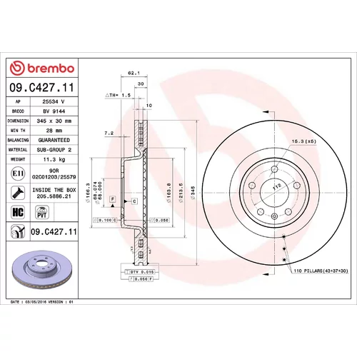 Brzdový kotúč BREMBO 09.C427.11
