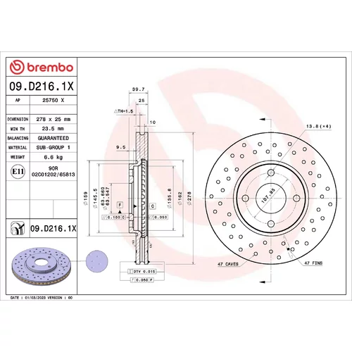 Brzdový kotúč BREMBO 09.D216.1X