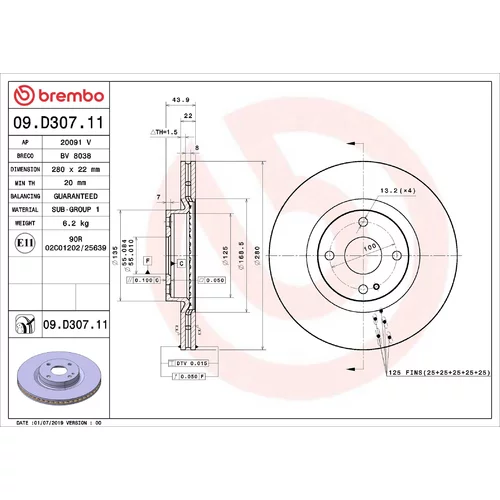 Brzdový kotúč BREMBO 09.D307.11