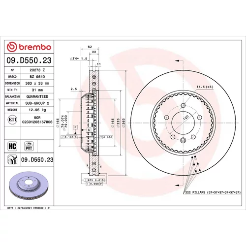 Brzdový kotúč BREMBO 09.D550.23