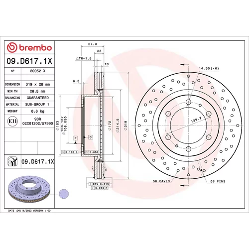 Brzdový kotúč BREMBO 09.D617.1X