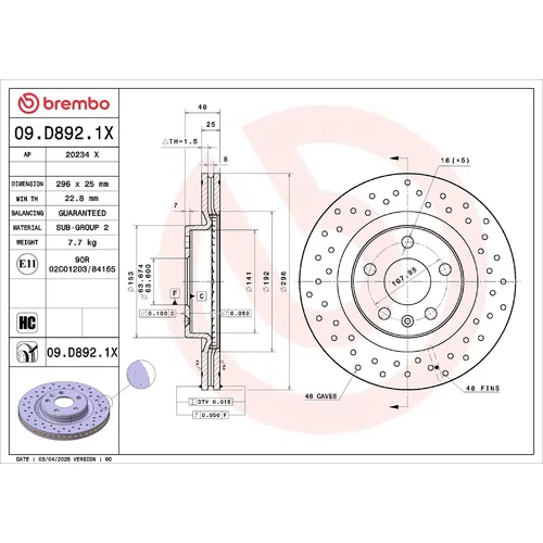 Brzdový kotúč BREMBO 09.D892.1X