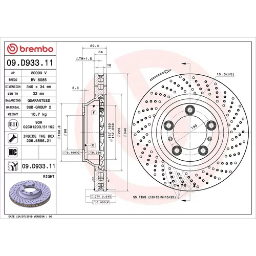 Brzdový kotúč BREMBO 09.D933.11