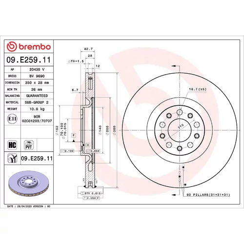Brzdový kotúč BREMBO 09.E259.11