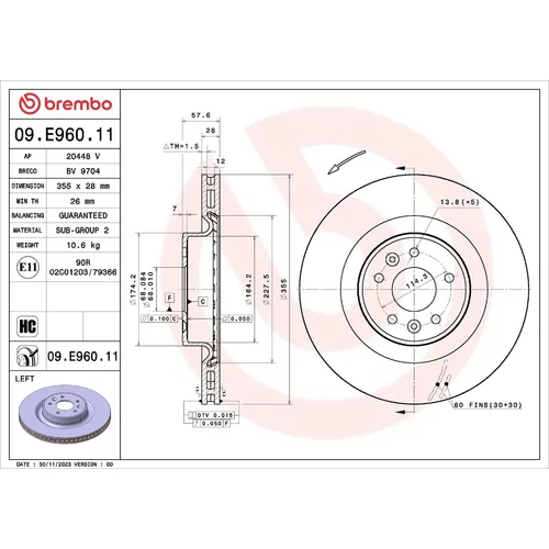 Brzdový kotúč BREMBO 09.E960.11