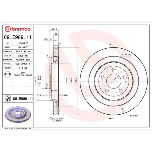 Brzdový kotúč BREMBO 09.E989.11
