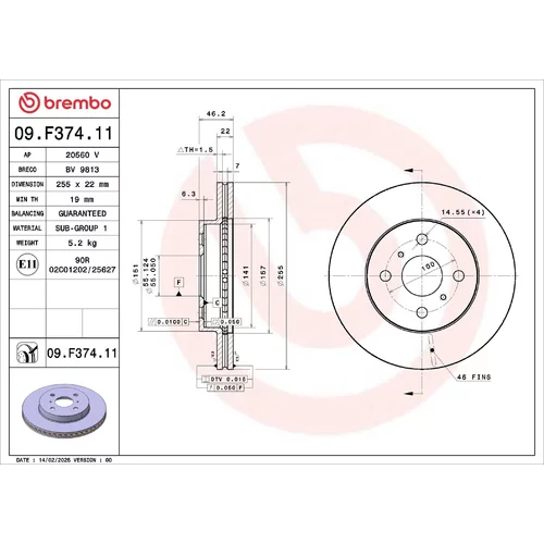 Brzdový kotúč BREMBO 09.F374.11