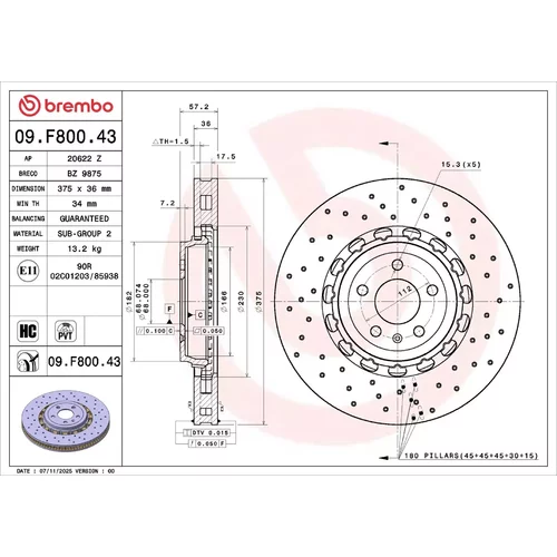 Brzdový kotúč BREMBO 09.F800.43