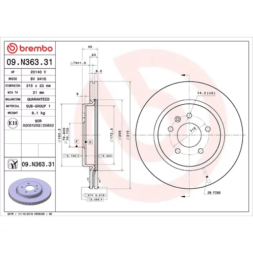 Brzdový kotúč BREMBO 09.N363.31