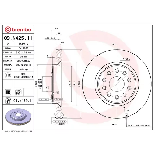 Brzdový kotúč BREMBO 09.N425.11