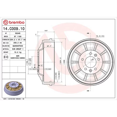 Brzdový bubon BREMBO 14.C009.10
