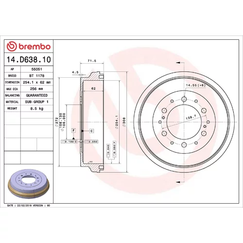 Brzdový bubon BREMBO 14.D638.10
