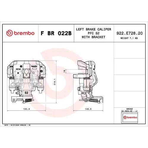 Brzdový strmeň F BR 022B /BREMBO/ - obr. 1