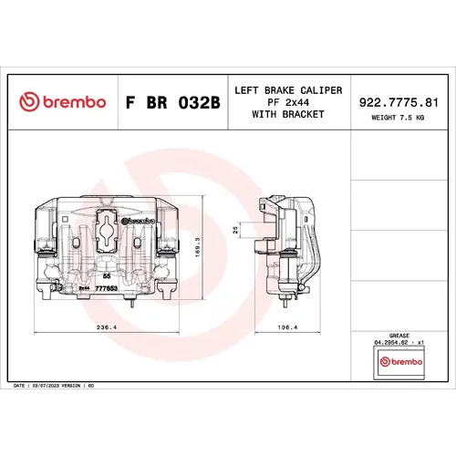 Brzdový strmeň F BR 032B /BREMBO/ - obr. 1