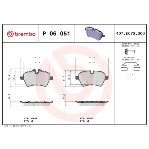 Sada brzdových platničiek kotúčovej brzdy BREMBO P 06 051X