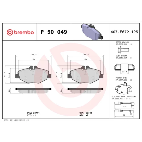 Sada brzdových platničiek kotúčovej brzdy BREMBO P 50 049