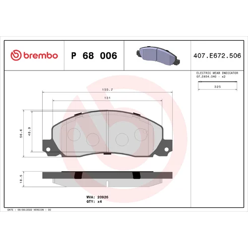Sada brzdových platničiek kotúčovej brzdy BREMBO P 68 006