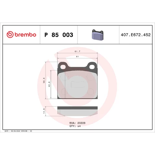 Sada brzdových platničiek kotúčovej brzdy BREMBO P 85 003