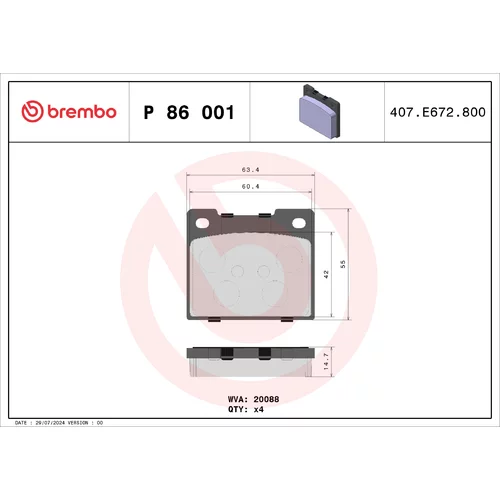 Sada brzdových platničiek kotúčovej brzdy BREMBO P 86 001