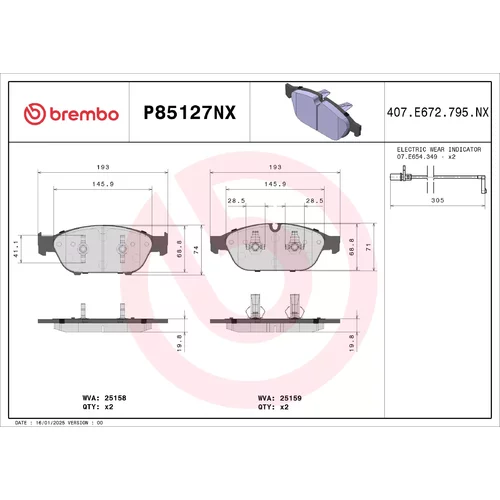 Sada brzdových platničiek kotúčovej brzdy P85127NX /BREMBO/ - obr. 3