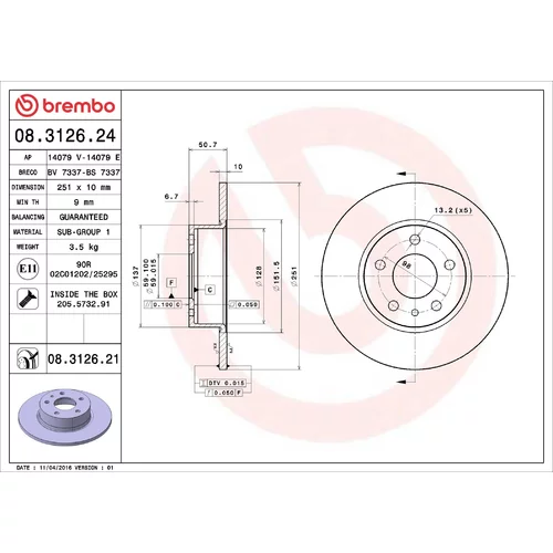 Brzdový kotúč BREMBO 08.3126.21