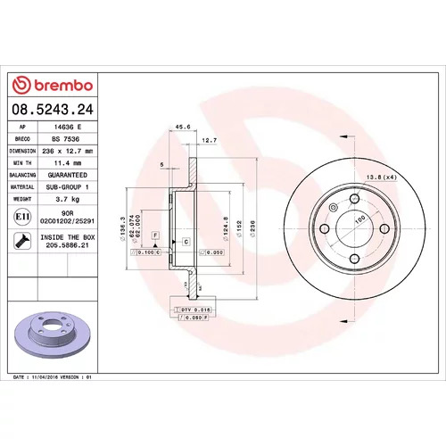 Brzdový kotúč BREMBO 08.5243.24