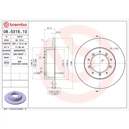 Brzdový kotúč BREMBO 08.5316.10