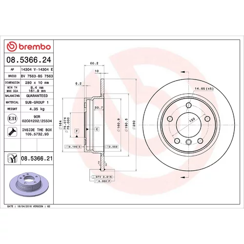 Brzdový kotúč BREMBO 08.5366.21