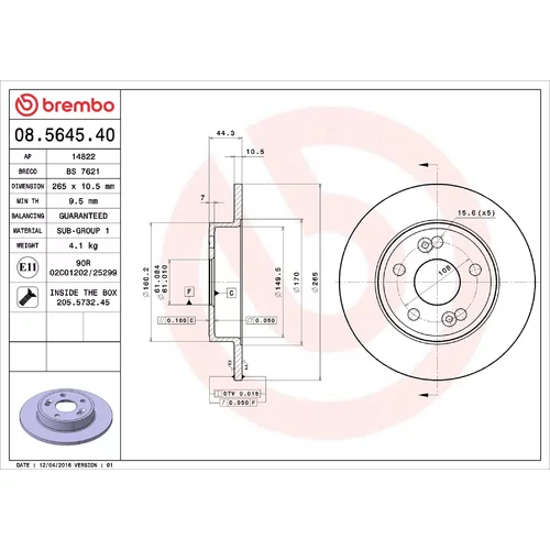 Brzdový kotúč BREMBO 08.5645.40