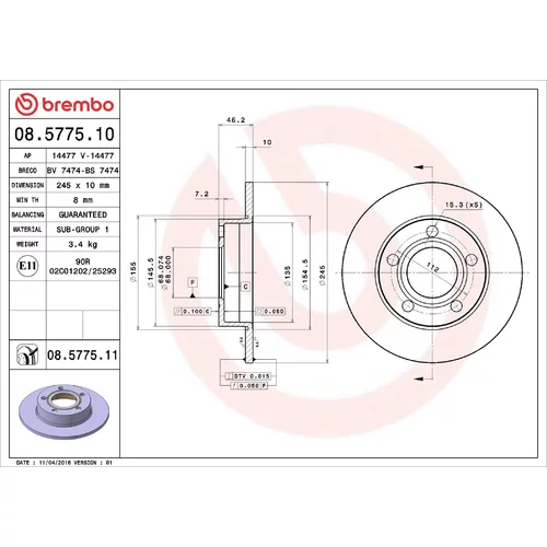 Brzdový kotúč BREMBO 08.5775.10