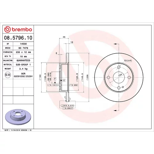 Brzdový kotúč BREMBO 08.5796.10