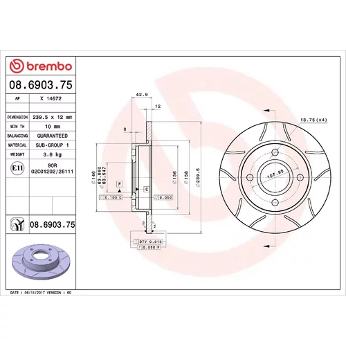 Brzdový kotúč BREMBO 08.6903.75
