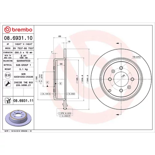 Brzdový kotúč BREMBO 08.6931.11