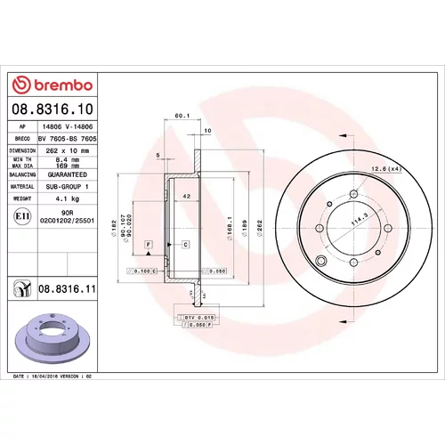 Brzdový kotúč BREMBO 08.8316.11
