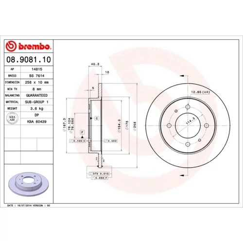 Brzdový kotúč BREMBO 08.9081.11