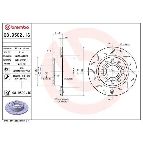 Brzdový kotúč BREMBO 08.9502.1S