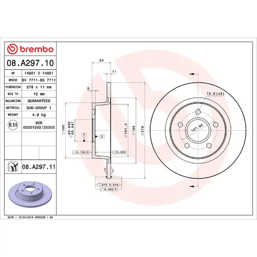 Brzdový kotúč BREMBO 08.A297.10