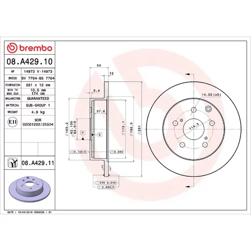 Brzdový kotúč BREMBO 08.A429.11