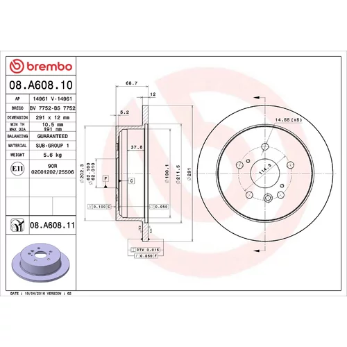 Brzdový kotúč BREMBO 08.A608.10