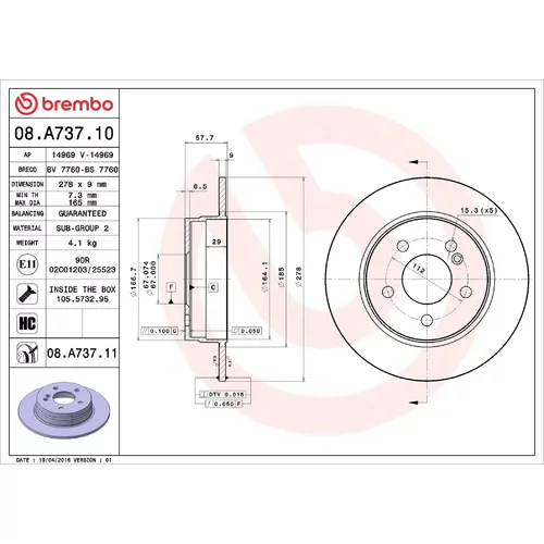 Brzdový kotúč BREMBO 08.A737.11