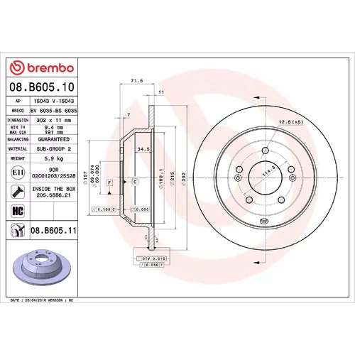 Brzdový kotúč BREMBO 08.B605.10