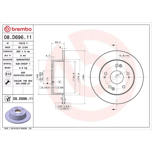 Brzdový kotúč BREMBO 08.D696.11