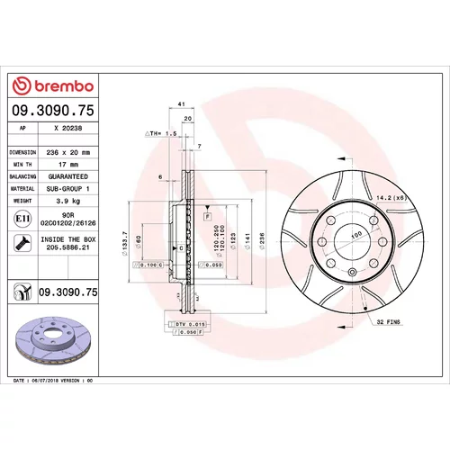 Brzdový kotúč BREMBO 09.3090.75