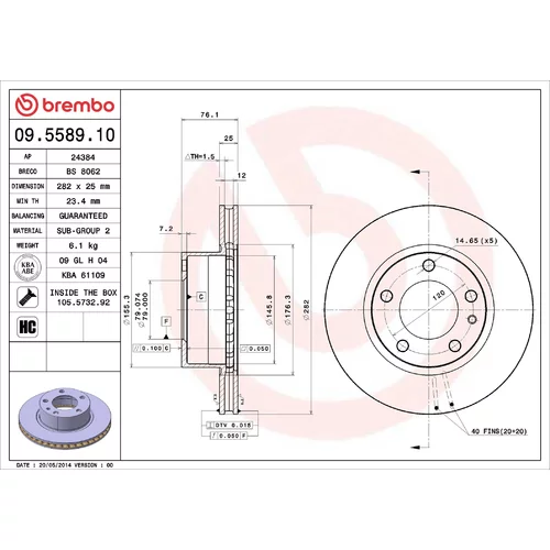 Brzdový kotúč BREMBO 09.5589.10