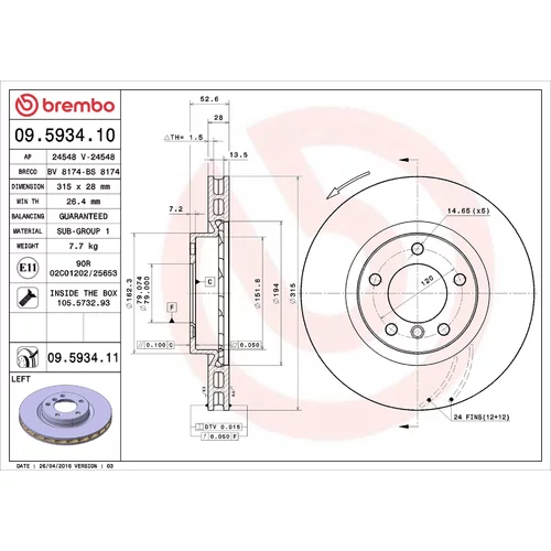 Brzdový kotúč BREMBO 09.5934.11