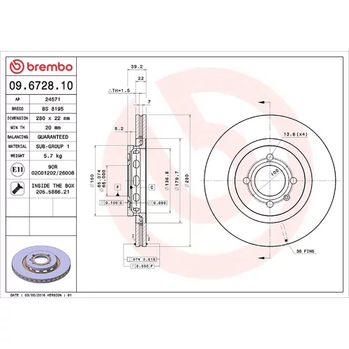 Brzdový kotúč BREMBO 09.6728.10