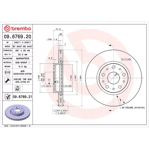 Brzdový kotúč BREMBO 09.6769.20