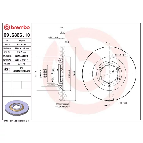 Brzdový kotúč BREMBO 09.6866.10