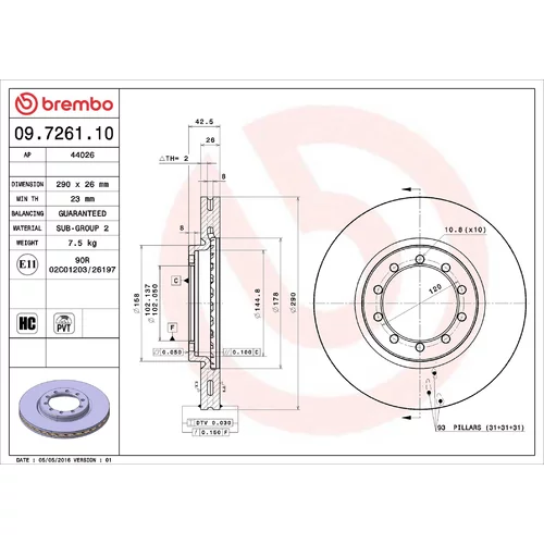 Brzdový kotúč BREMBO 09.7261.10